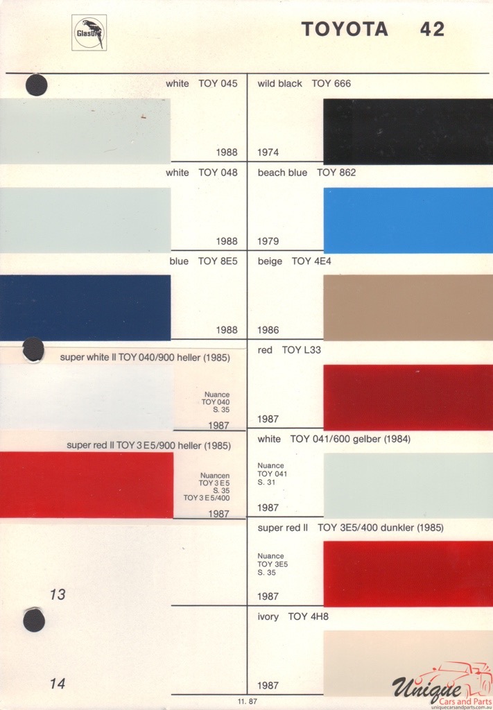 1974 Toyota Paint Charts Glasurit 2